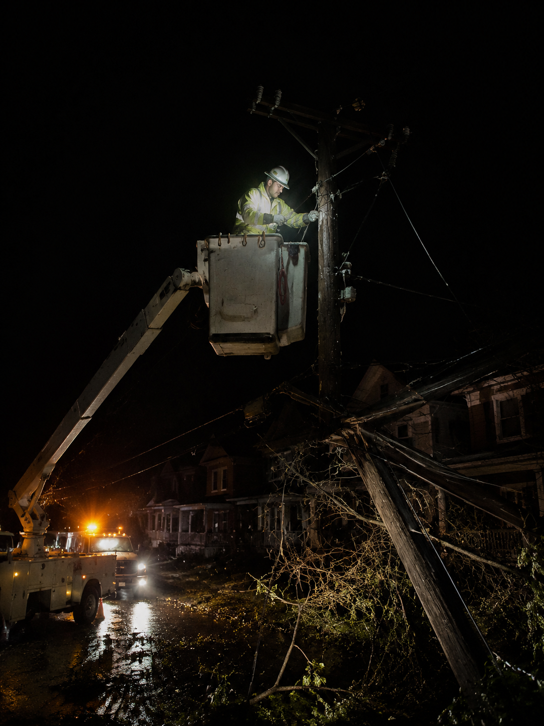 300,000 Homes Lost Power. The Crew Sent Out at Midnight Was Shot At — One Bullet Lodged in a Headrest.
